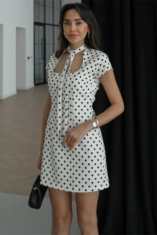 Glorol - Patchwork High Waist Short Sleeve Mini Dress
