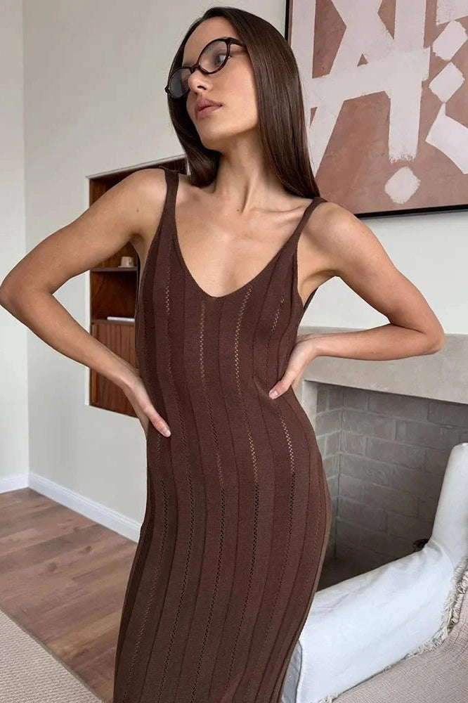 Glorol - Hollow Out Slim Backless High Waist Maxi Dress