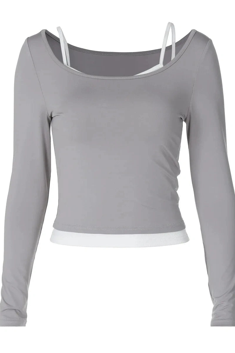 Glorol - 2 Piece Long Sleeve Patchwork Top