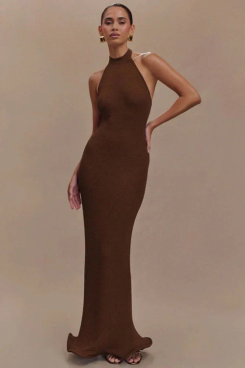 Backless Patchwork Off-Shoulder Sleeveless Bodycon Maxi Dress
