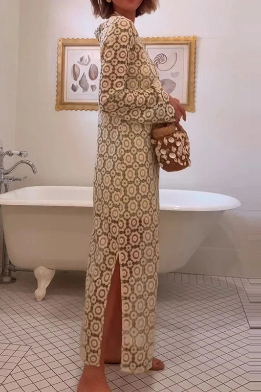 Glorol - O-Neck Loose A-Line See-Through Printed Maxi Dress