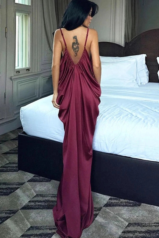 Glorol - Elegant V-Neck Loose Backless Maxi Dress