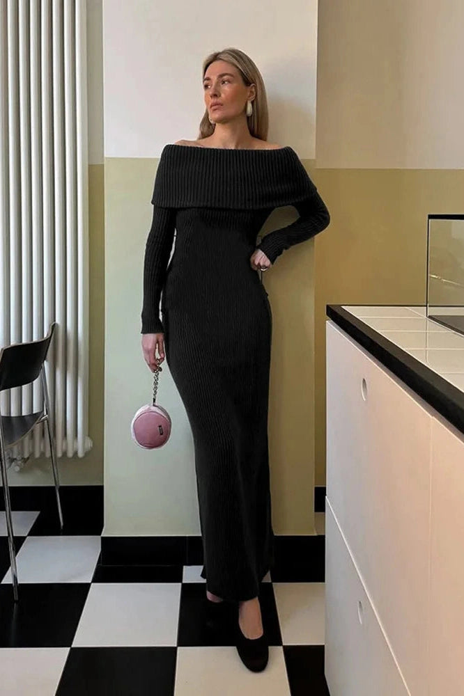 Glorol - Off-Shoulder High Waist Maxi Dress