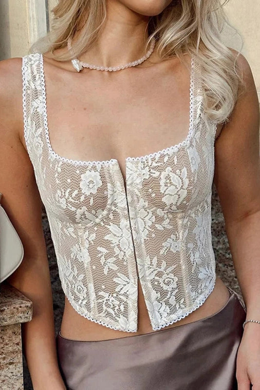 Glorol - Lace Printed Backless Patchwork Top