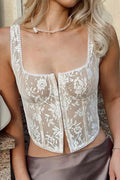 Glorol - Lace Printed Backless Patchwork Top