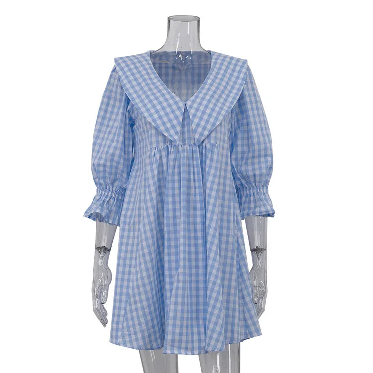 Glorol - Printed A-Line Loose Flare Sleeve Mini Dress