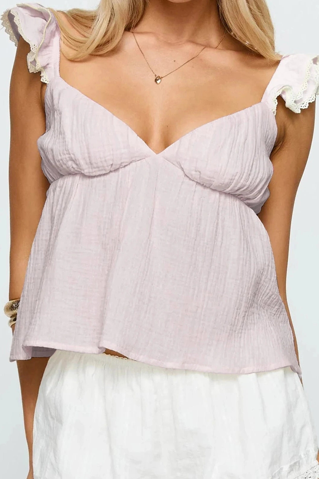Glorol - Backless Sleeve Deep V-Neck Loose Top