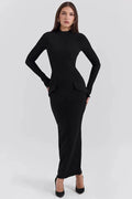Glorol - Long Sleeve O-Neck Split Bodycon Maxi Dress