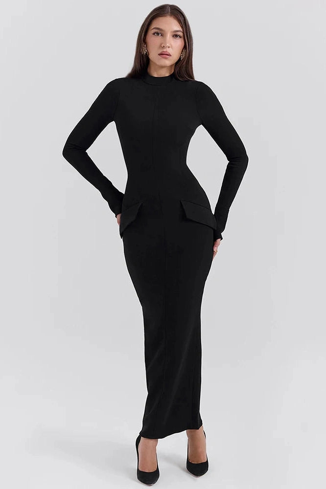 Glorol - Long Sleeve O-Neck Split Bodycon Maxi Dress