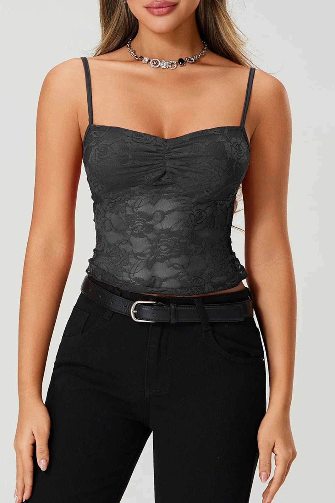 Glorol - Lace Sleeveless Slim Fit Top