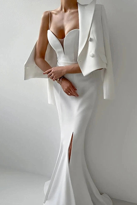 Glorol - Hollow Out V-Neck Pleated High Waist Slim Maxi Dress