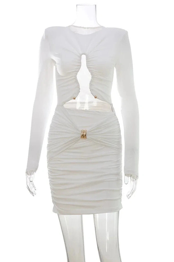 Glorol - Hollow Out Long Sleeve Mini Dress
