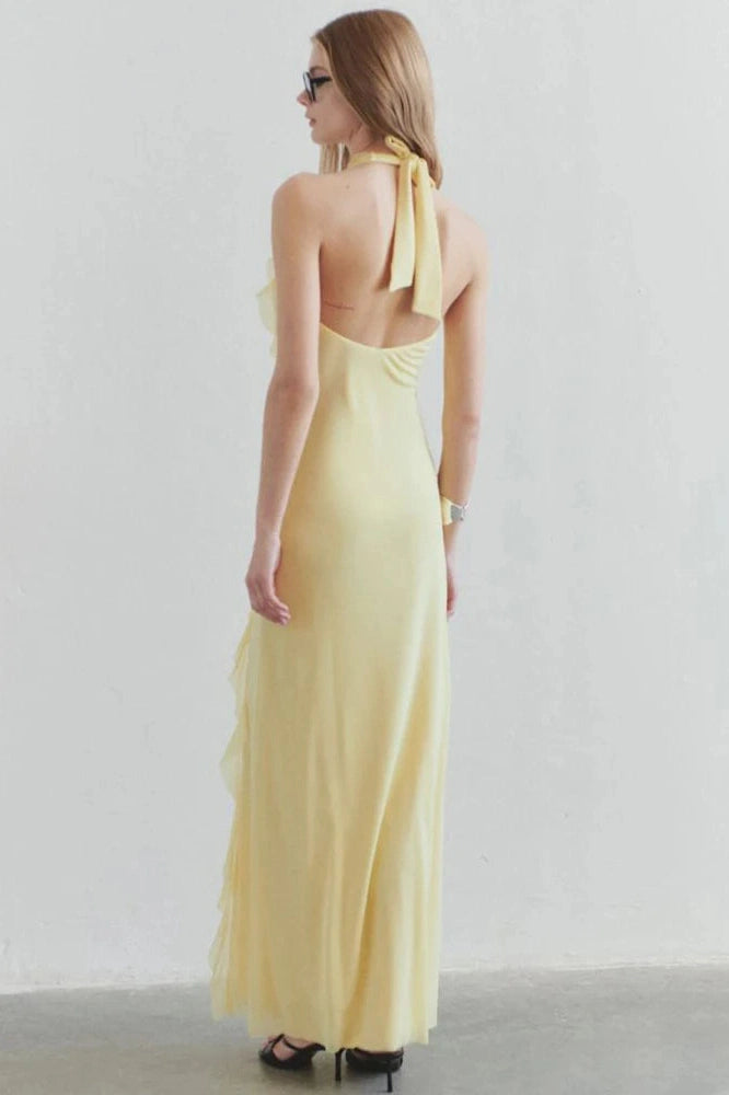 Glorol - Off-Shoulder V Neck Sleeveless Backless Bodycon Maxi Dress