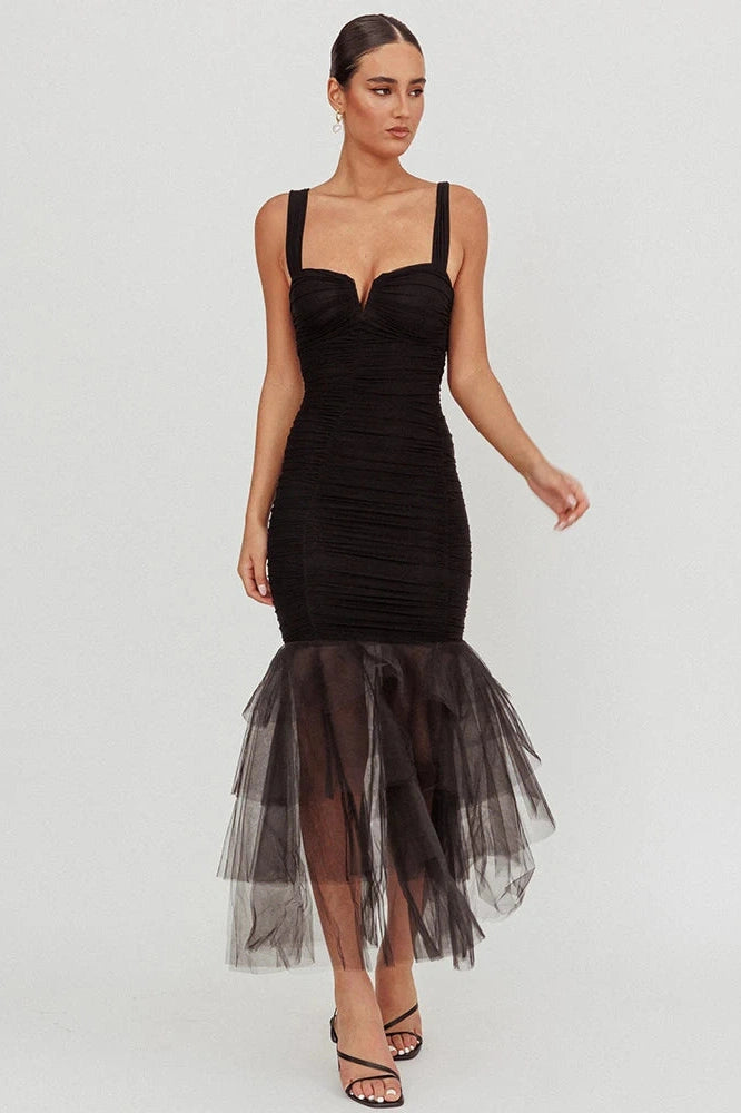 Glorol - Backless Spaghetti Strap Sleeveless Bodycon Maxi Dress