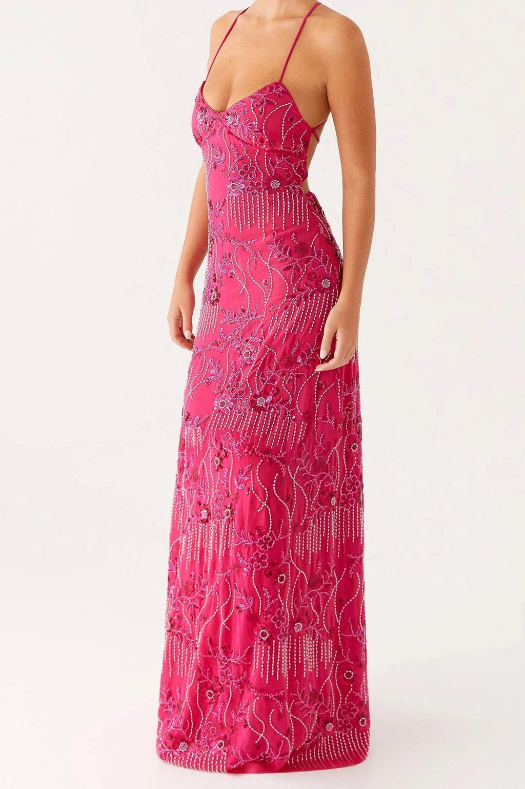 Glorol - Sleeveless Backless Spaghetti Strap Maxi Dress