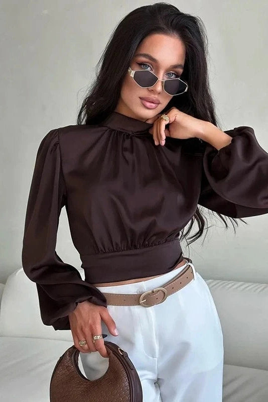 Glorol - Lace-Up Backless Long-Sleeve Top