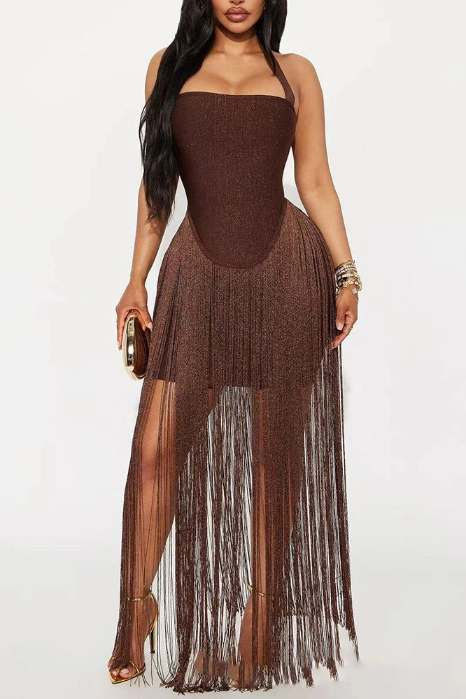 Glorol - Hollow Out Sleeveless Backless Maxi Dress