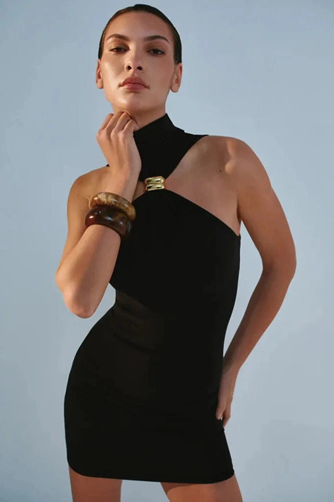 Glorol - Sleeveless Turtleneck Off-Shoulder Strapless Mini Dress