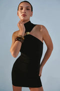 Glorol - Sleeveless Turtleneck Off-Shoulder Strapless Mini Dress