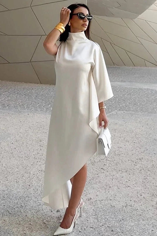 Glorol - Elegant Loose Turtleneck Sleeveless High Waist Irregular Maxi Dress