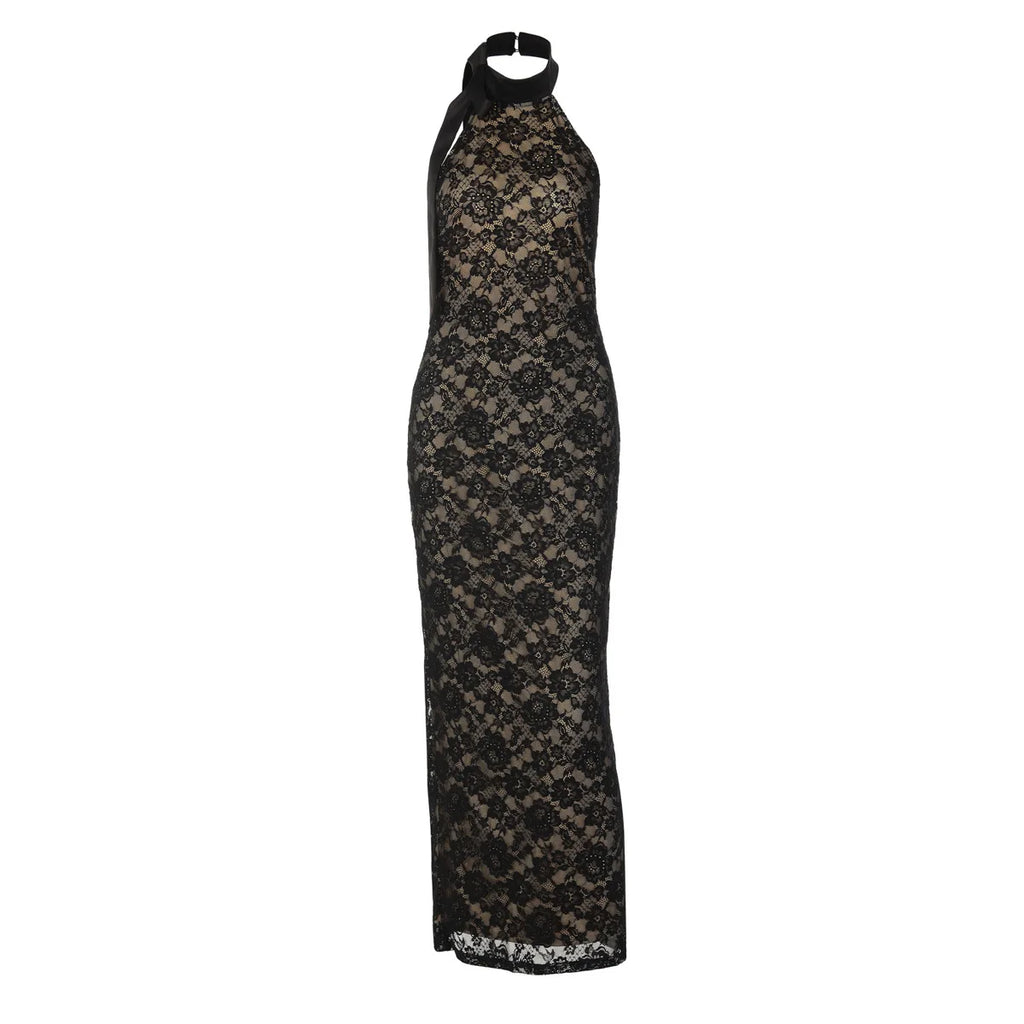 Glorol - Lace Backless High Waist Slim Maxi Dress