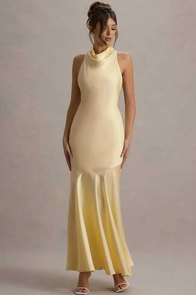 Glorol - Elegant Sleeveless Backless Pleated Maxi Dress