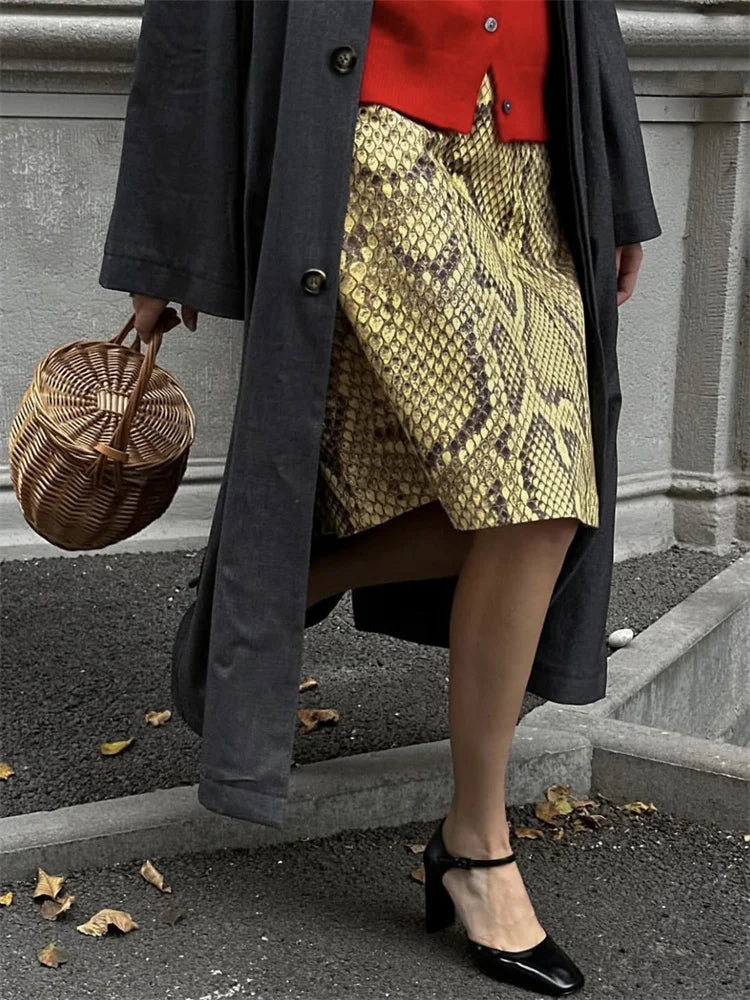 Glorol - High Waist Snakeskin Printed Patchwork Skirt