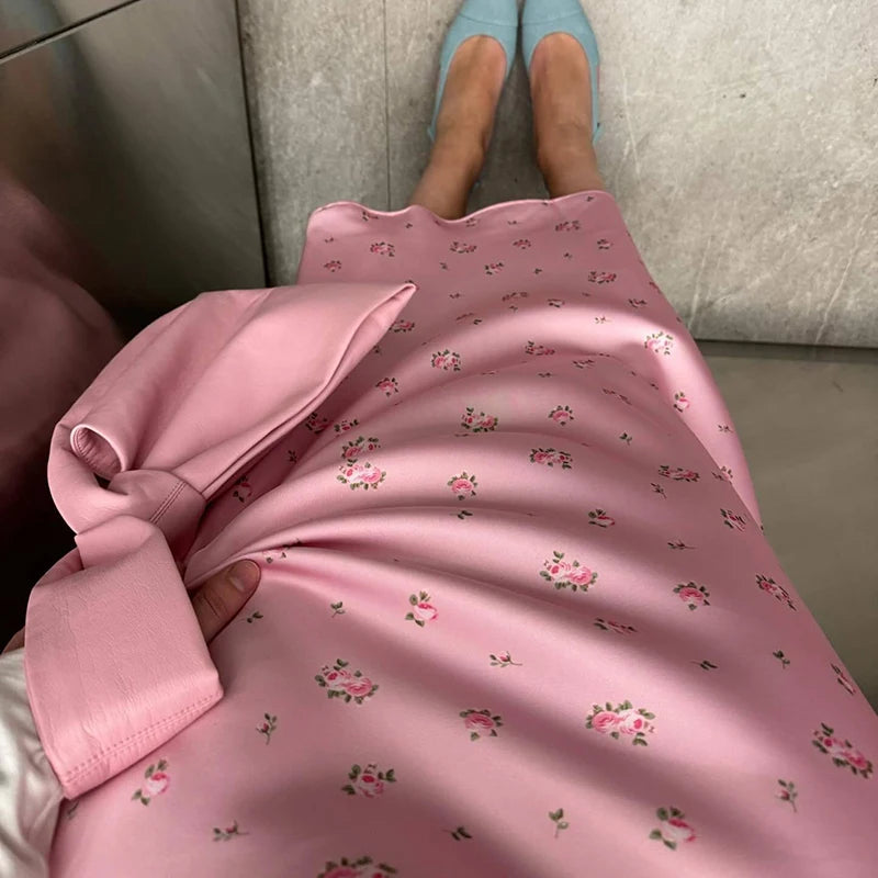 Glorol - High Waist Flower Printed Skirt