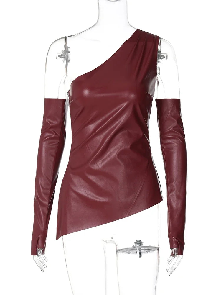 Glorol - PU Leather Sleeves Two Piece Slim Top