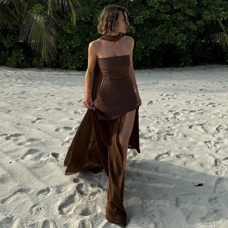 Elegant Strapless Sleeveless Maxi Dress