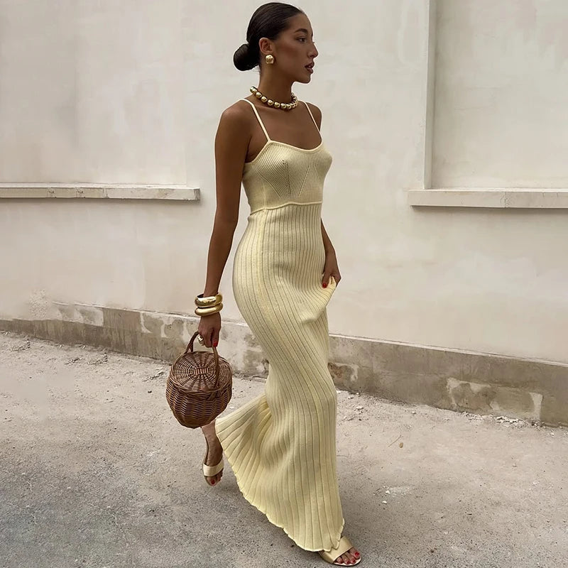 Glorol - Elegant Knitted Sleeveless Bodycon Maxi Dress