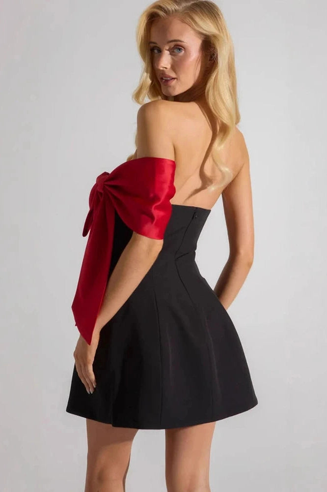 Glorol - Off-Shoulder Patchwork Strapless Bodycon Mini Dress