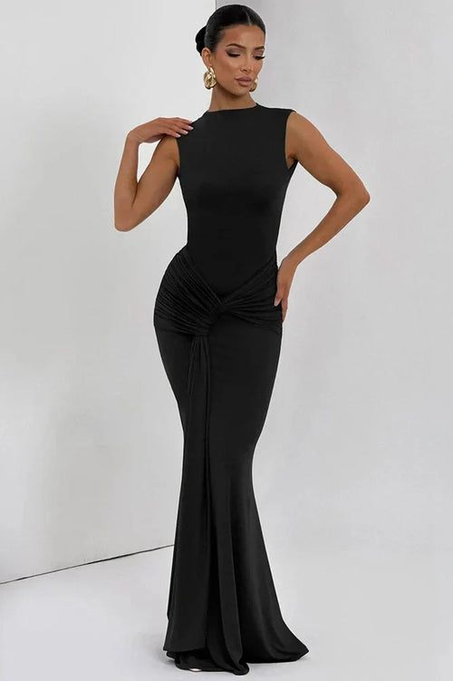 Backless O Neck Sleeveless High Waist Maxi Dress