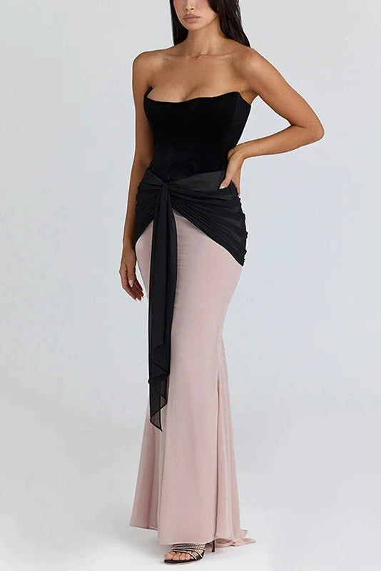 Glorol - Elegant Off Shoulder Pleated Maxi Dress