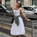 Glorol - Off Shoulder Slim A-line Midi Dress