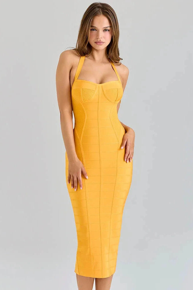 Glorol - Backless Off-Shoulder Sleeveless Bodycon Midi Dress