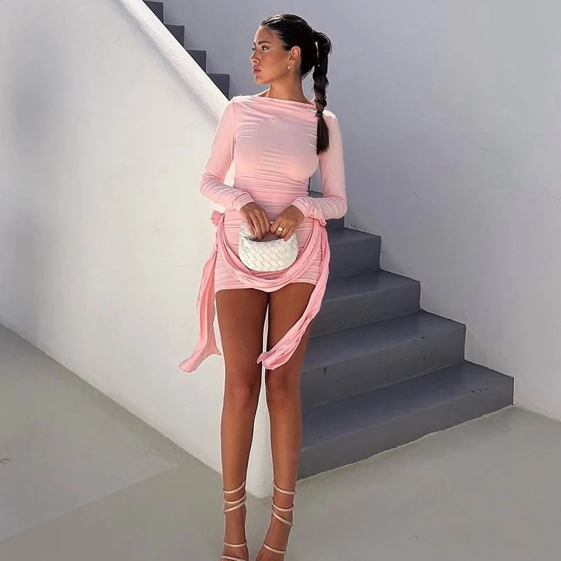 Glorol - Floral Bodycon Long Sleeve Mini Dress