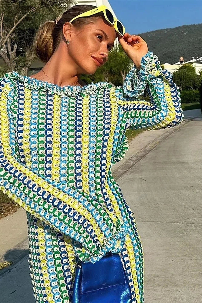 Glorol - Hollow Out Lace Backless Patchwork Loose Maxi Dress