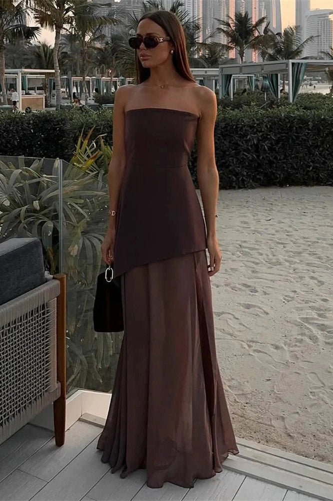 Glorol - Mesh Backless Patchwork Slim Bodycon Maxi Dress