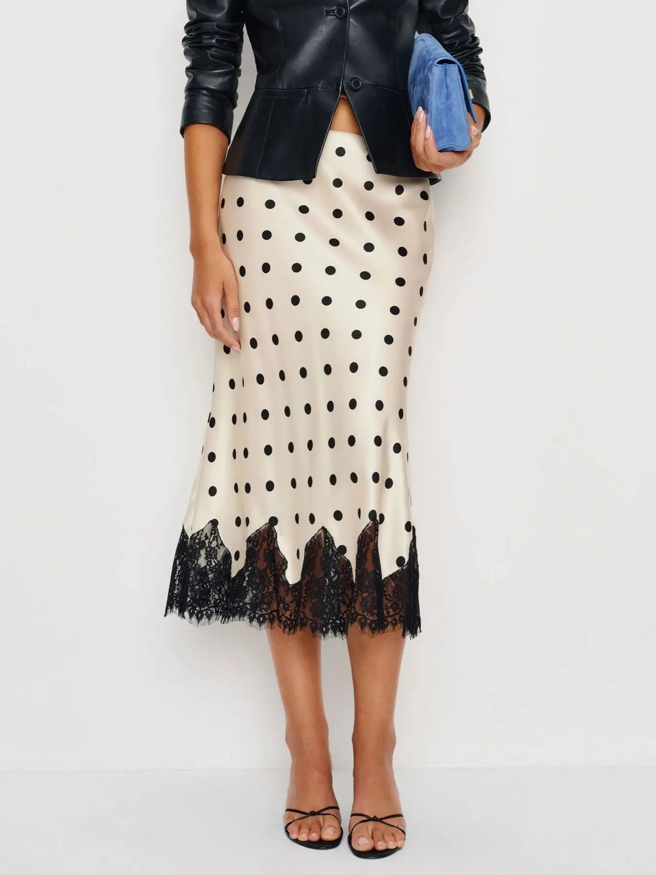 Glorol - Elegant Lace-Paneled Polka-Dot Skirt
