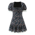 Glorol - Lace Up Print Patchwork Mini Dress