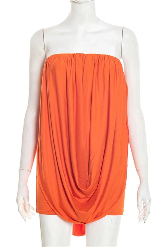 Glorol - Pleated Loose Patchwork High Waist Mini Dress