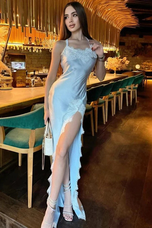 Glorol - Elegant Slit Backless Loose Lace-Up Sleeveless Maxi Dress
