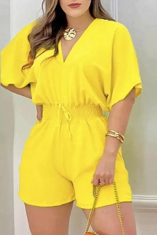Glorol - Batwing V-Neck Short Sleeve Jumpsuit