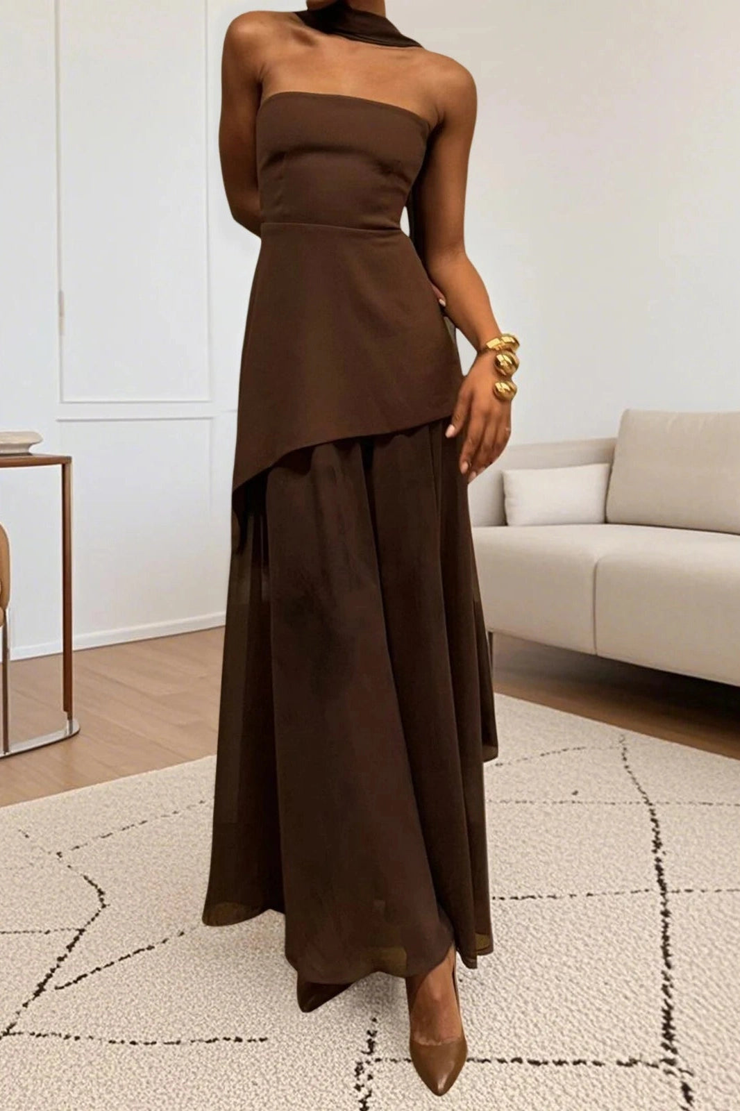 Glorol - Off-Shoulder High Split Strapless Sleeveless Maxi Dress