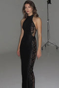 Glorol - Lace Printed Backless Patchwork Off-Shoulder Sleeveless Bodycon Maxi Dress