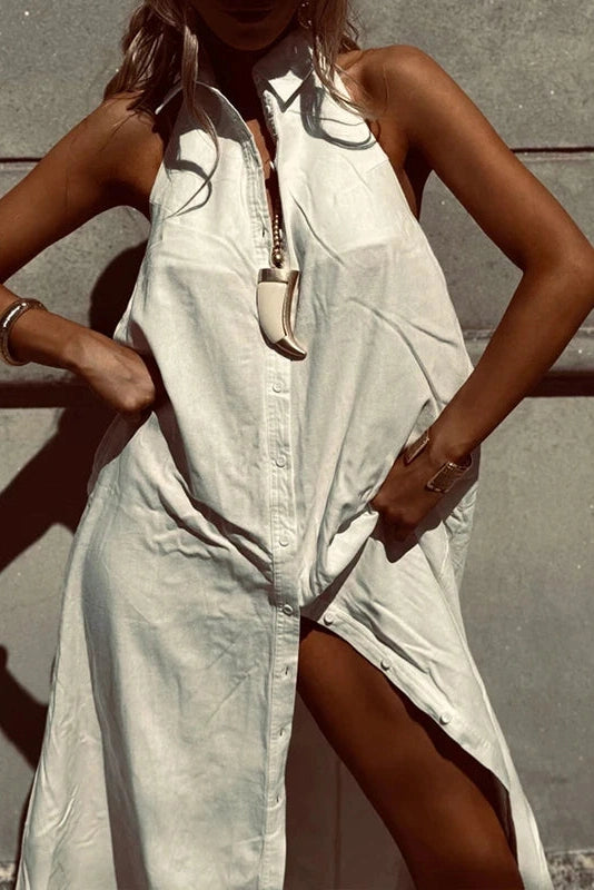 Glorol - Elegant Sleeveless Button Backless Maxi Dress