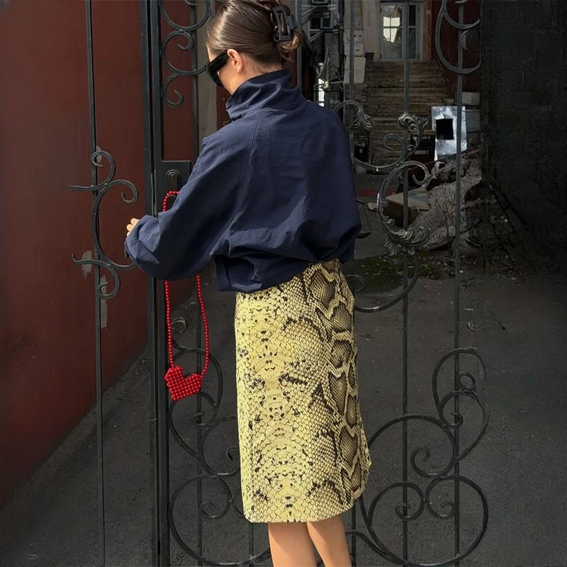 Glorol - High Waist Snake Pattern Skirt