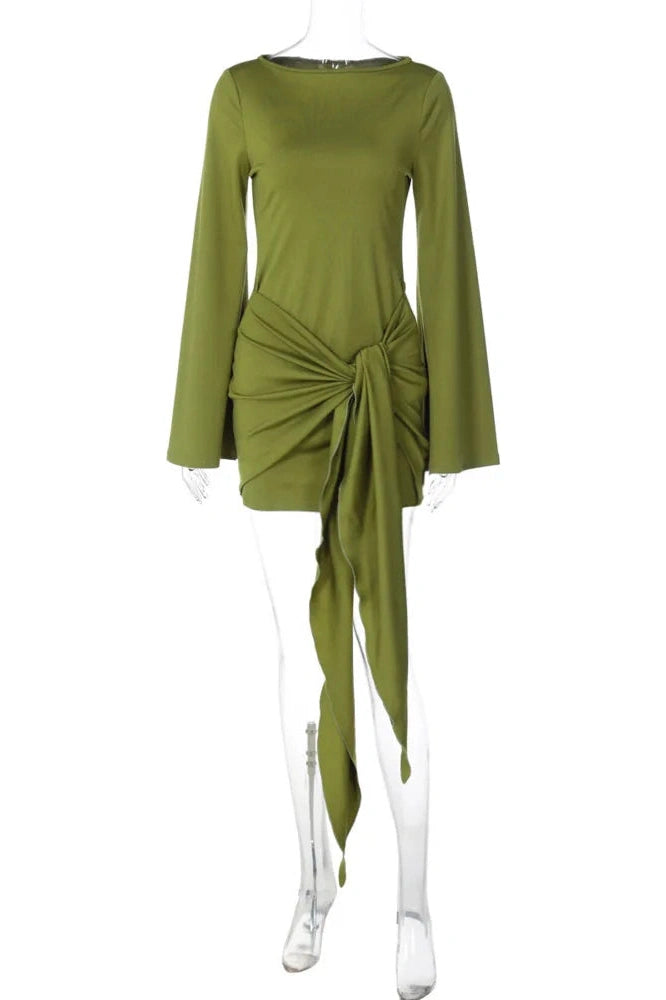 Glorol - Long Sleeve O Neck High Waist Bodycon Mini Dress