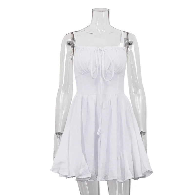Glorol - Lace-Up A-Line High Waist Pleated Mini Dress